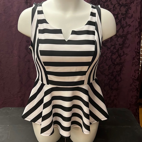 torrid Tops - NWT! Black and White Striped Peplum Sleeveless Top